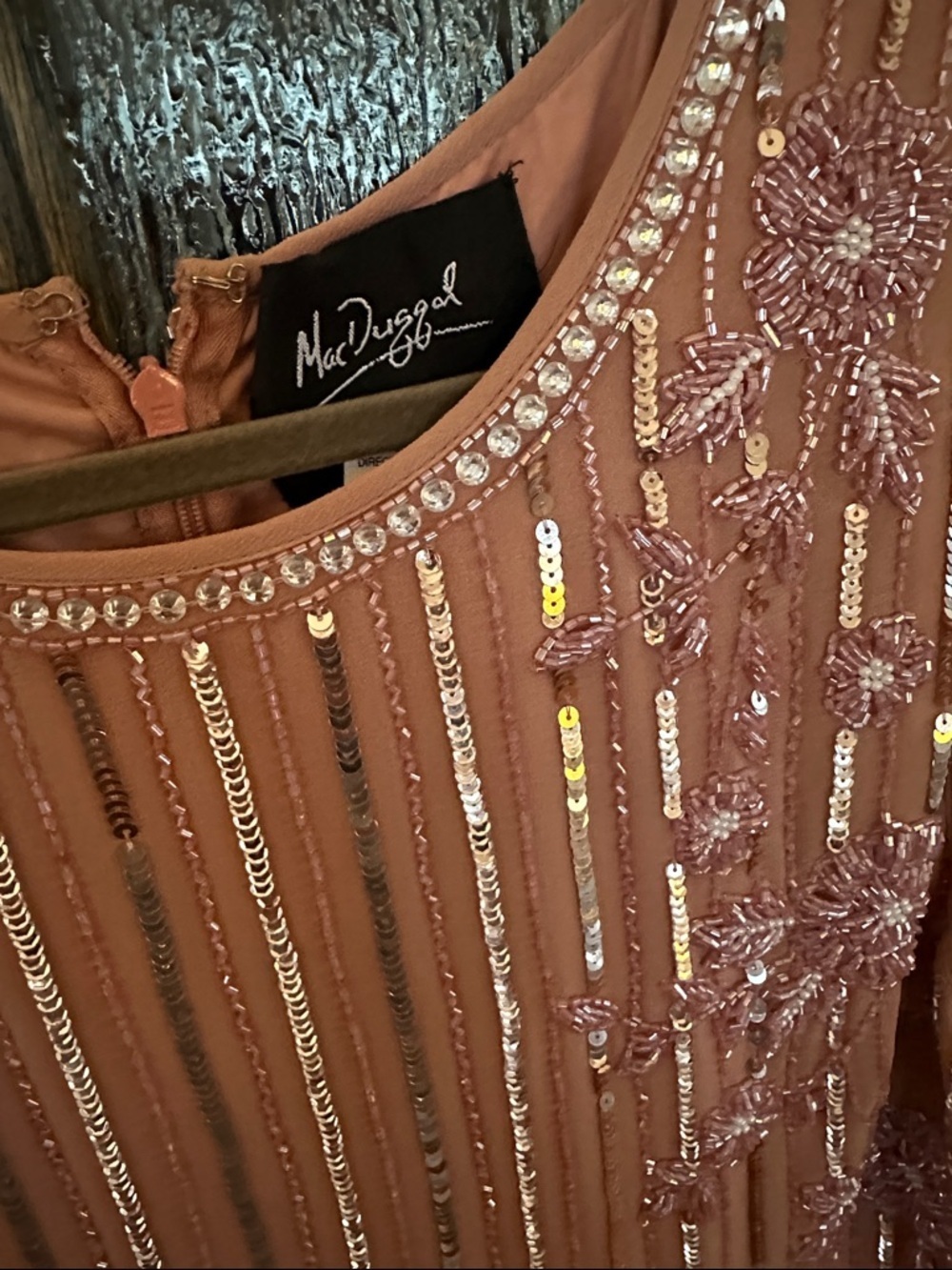 Mac Duggal Tea Length Beaded Embellished Midi Dress Jewel Blush Rose Size 16 NWT - Picture 11 of 16